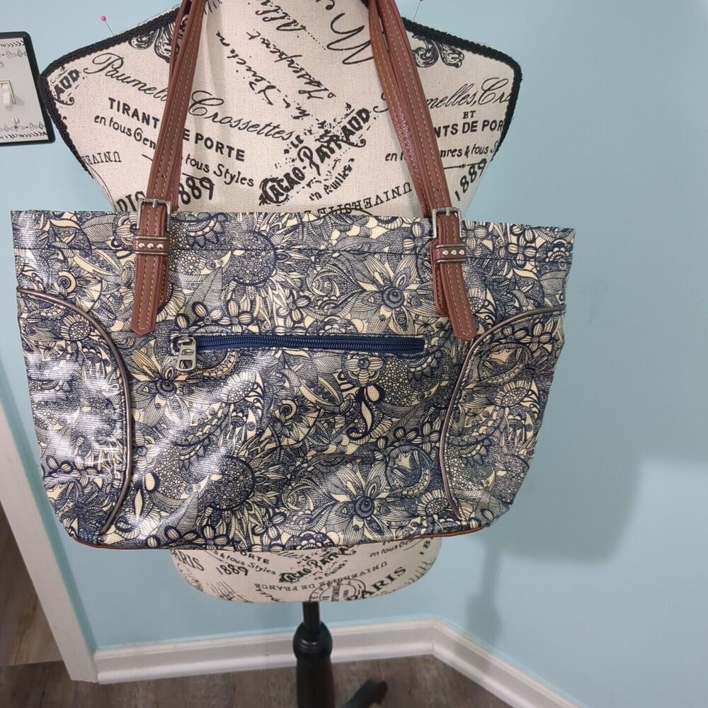 SakRoots Blue & White Coated Canvas Tote Purse